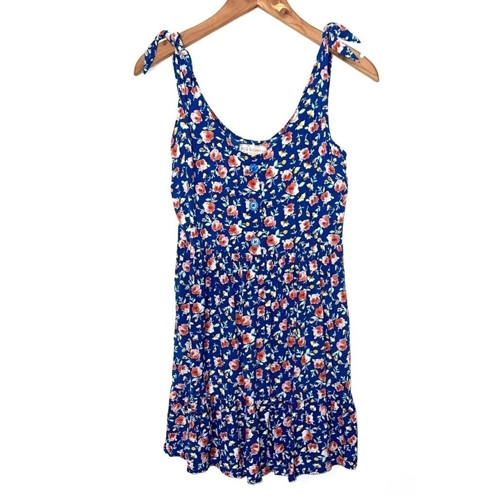 Band Of Gypsies BOG NWT blue tie shoulder tiered mini tiered dress sz XS